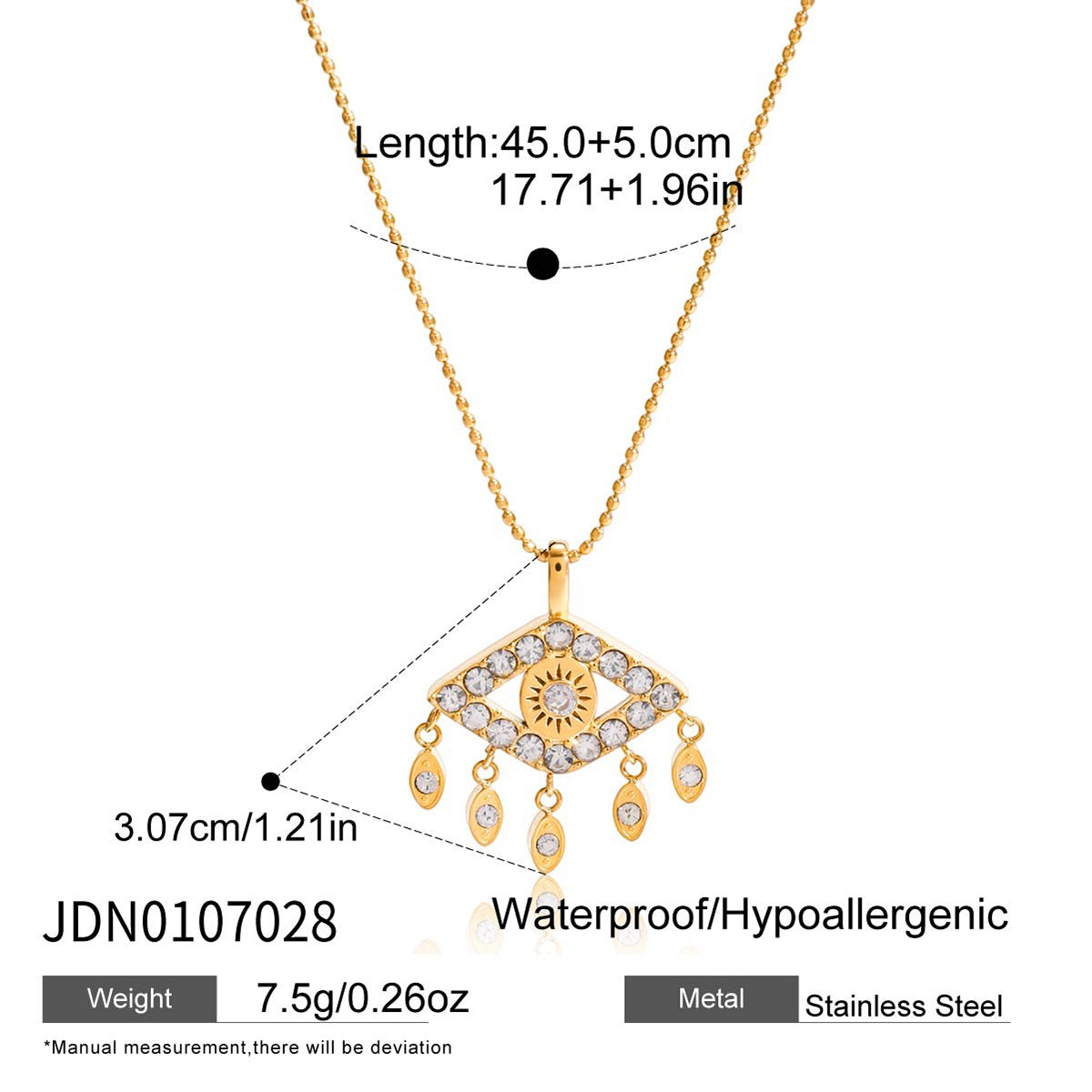 Collar con colgante de ojo demoníaco geométrico con borla de acero de titanio y diamantes de imitación, collar de moda de acero inoxidable galvanizado para mujer