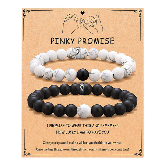 Geometric Black and White Beaded Stainless Steel Bracelet Set for Couples