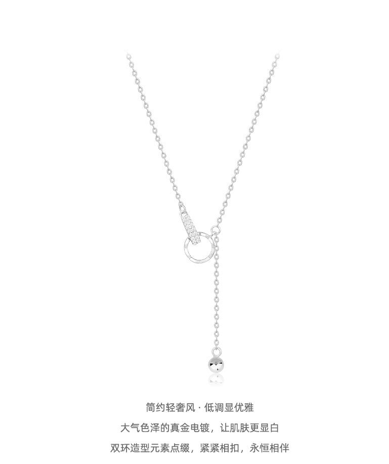 Collana da Donna Minimalista con Doppia Ghiera in Perle Geometriche Rotonde in Acciaio Titanio con Catena Box Placcata Sottovuoto