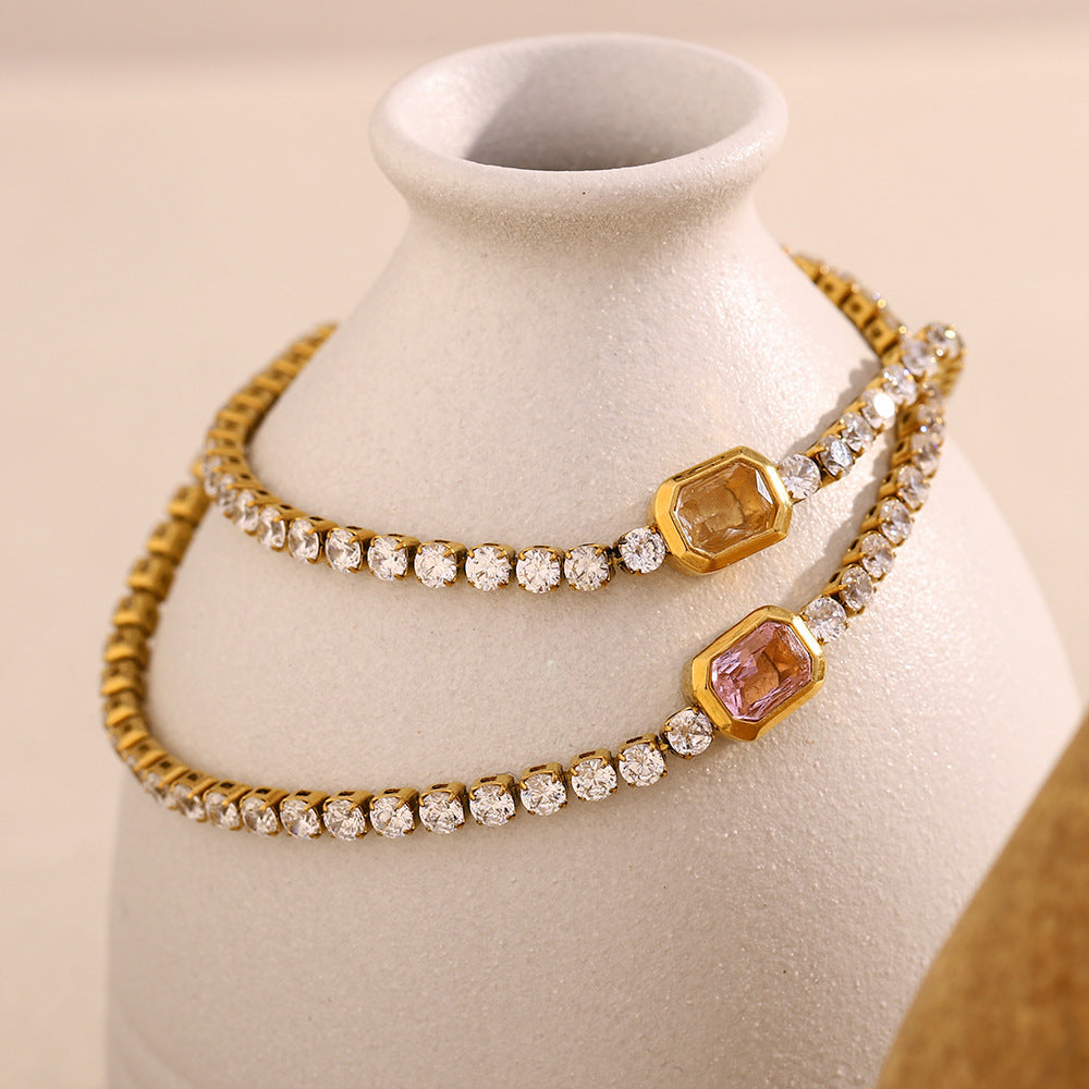 Minimalist Geometric Stainless Steel Plated 18K Gold 3mm Zirconia Bracelet for Women