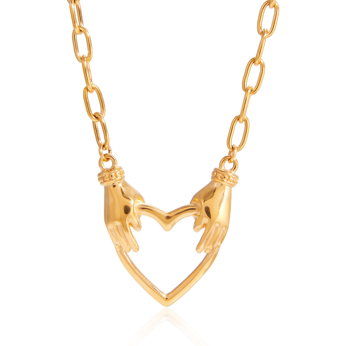 Collar para mujer de acero de titanio chapado en oro de 18 quilates con colgante de mano, diseño geométrico minimalista de lujo