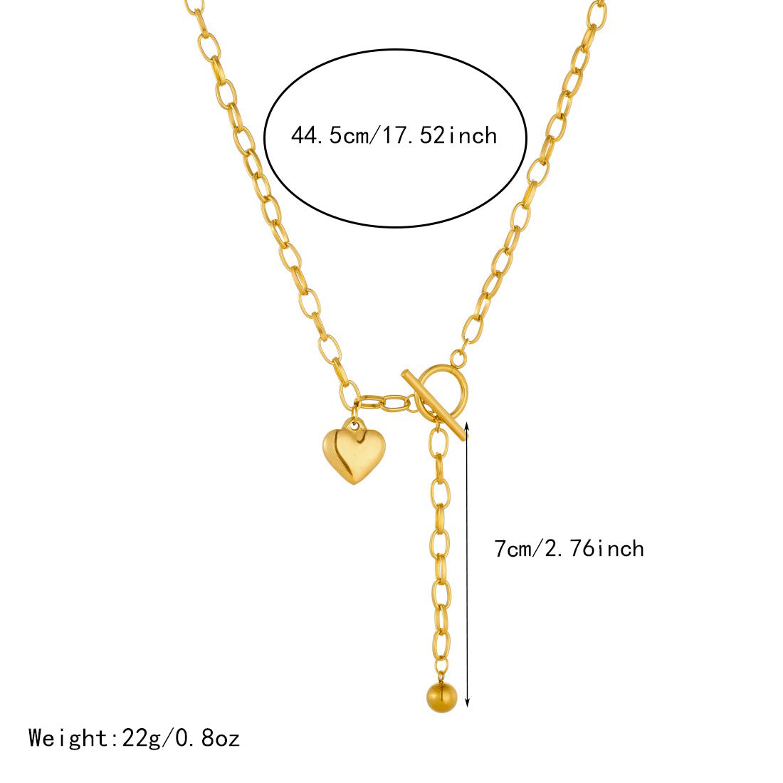 Punk Minimalist Heart Stainless Steel Plated Necklace with Irregular Cable Chain and OT Clasp for Women
