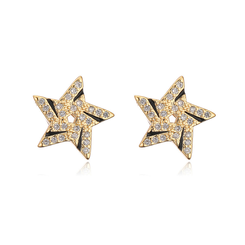Minimalist Geometric Star Stud Earrings for Women in Copper with 18K Gold Plating and Zircon Inlay