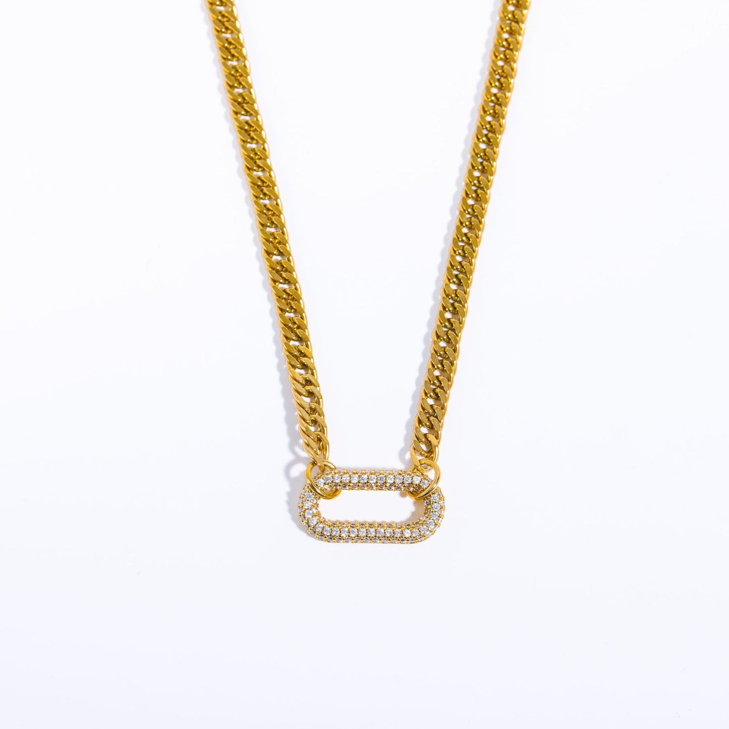 Minimalist Geometric Square Pendant Necklace in Titanium Steel with Rhinestone Pave Setting and Plated Finish for Women