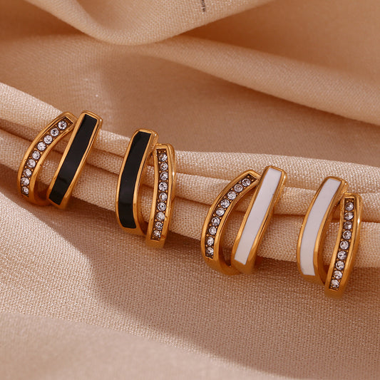 Pendientes de acero de titanio geométricos en forma de U de estilo oficina a la moda con chapado en oro de 18 quilates y acabado esmaltado
