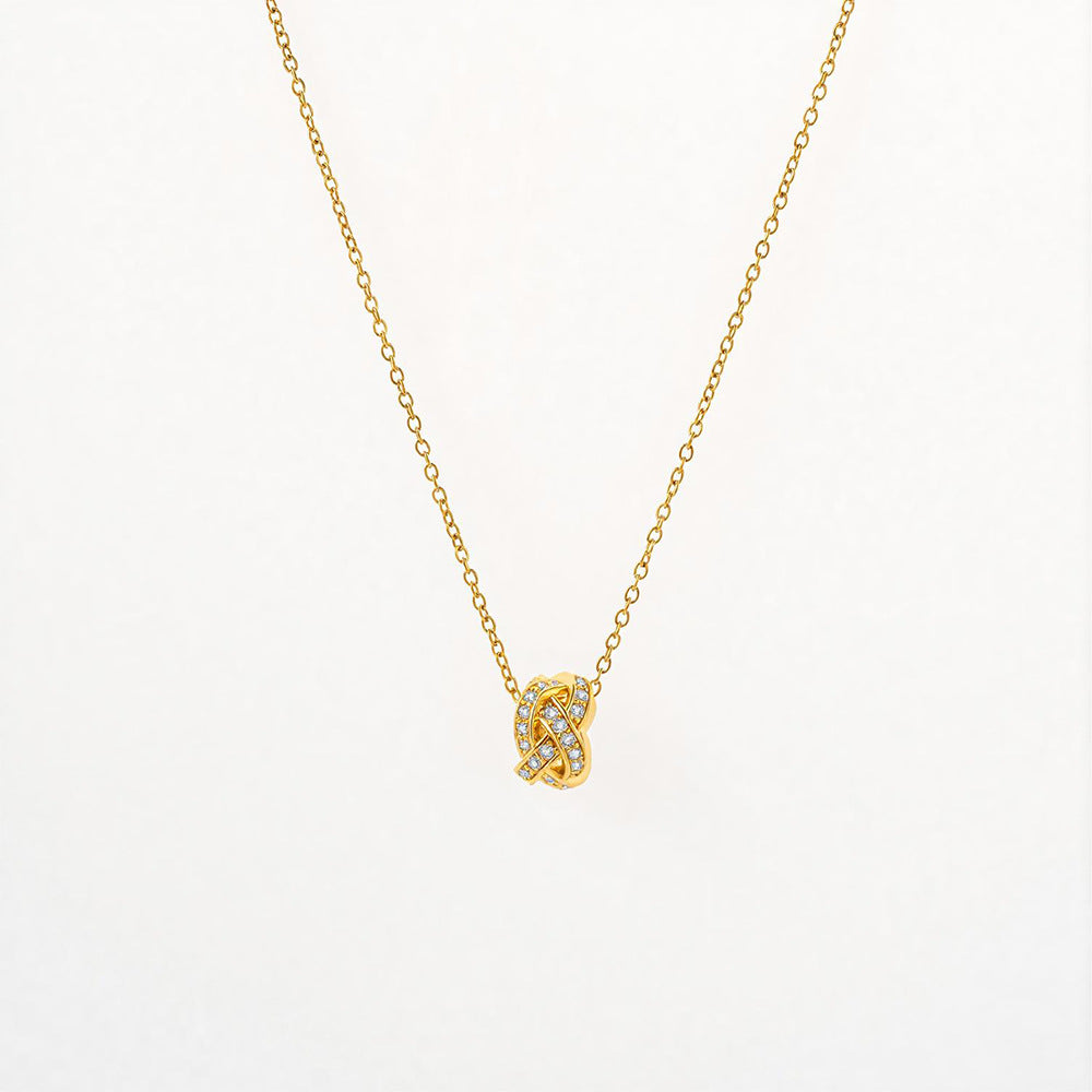 Collana Unisex a catena incrociata in acciaio al titanio con ciondolo in zircone placcato oro vero 18K, motivo a bussola, nodo rotondo intrecciato Amore e Cielo stellato, stile "Light Luxury"