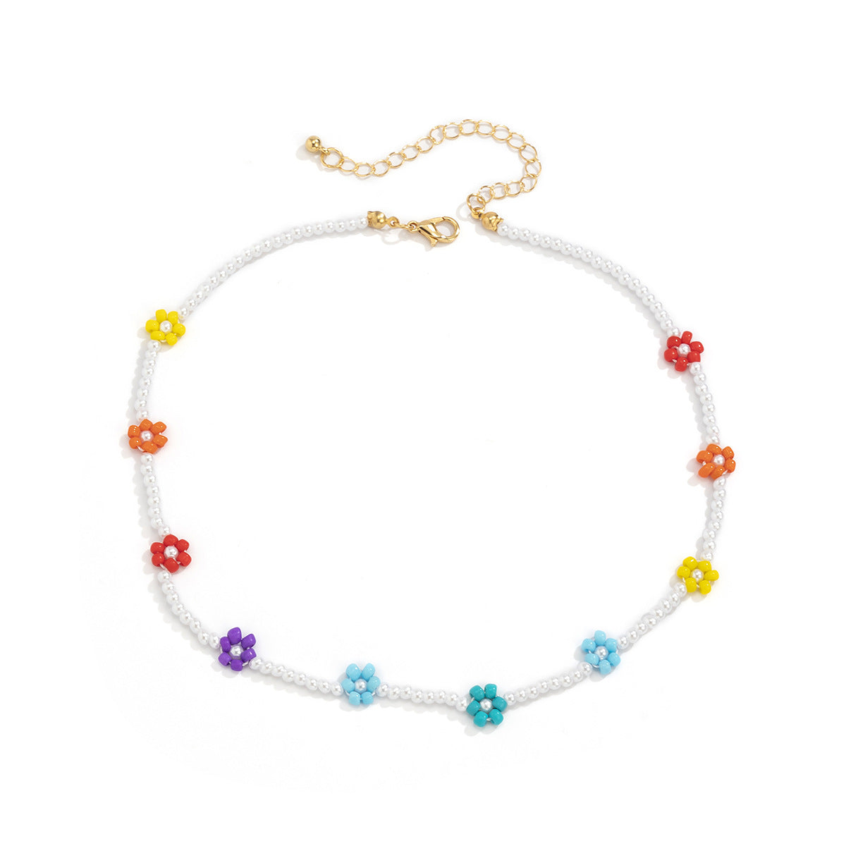 Collar trenzado de margaritas fresco, dulce y atrevido para mujer con detalles de perlas de imitación en cadena de cuentas