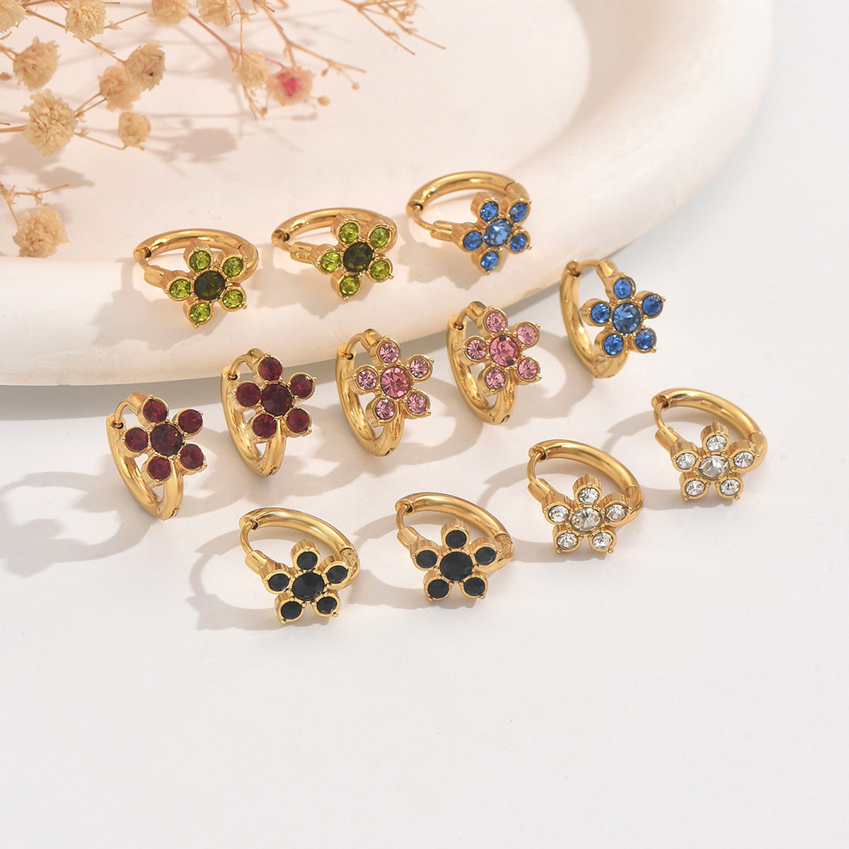 Sweet Floral Plated Stainless Steel Earrings