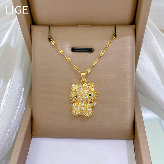 Butterfly Geometric Luxury Titanium Steel Necklace for Women and Men with Rhinestone Inlay