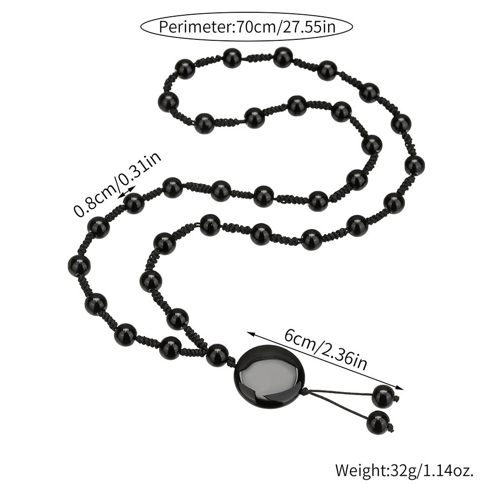 Vintage Gothic Geometric Black Agate Tassel Necklace Handmade Cable Chain Unisex