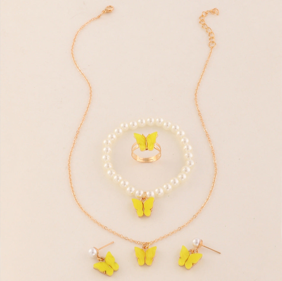Set Collana con Farfalla per Bambini con Ciondolo in Lega e Finitura Smaltata su Catena Box, per Bambine dai 3 ai 10 Anni, Accessori a Tema Principessa