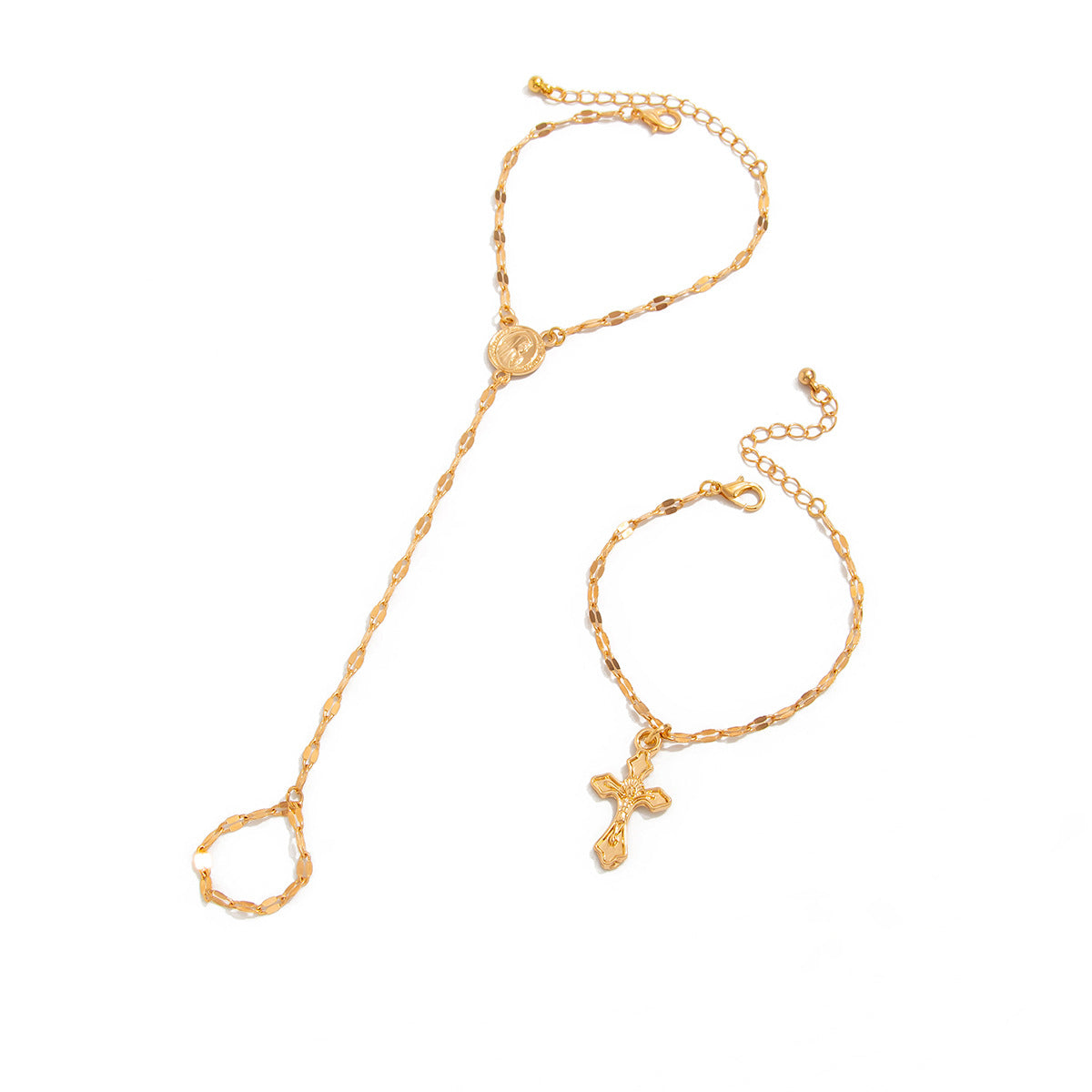 Bracciale da donna in lega in stile vintage con croce pendente, nappe e dettagli a catena