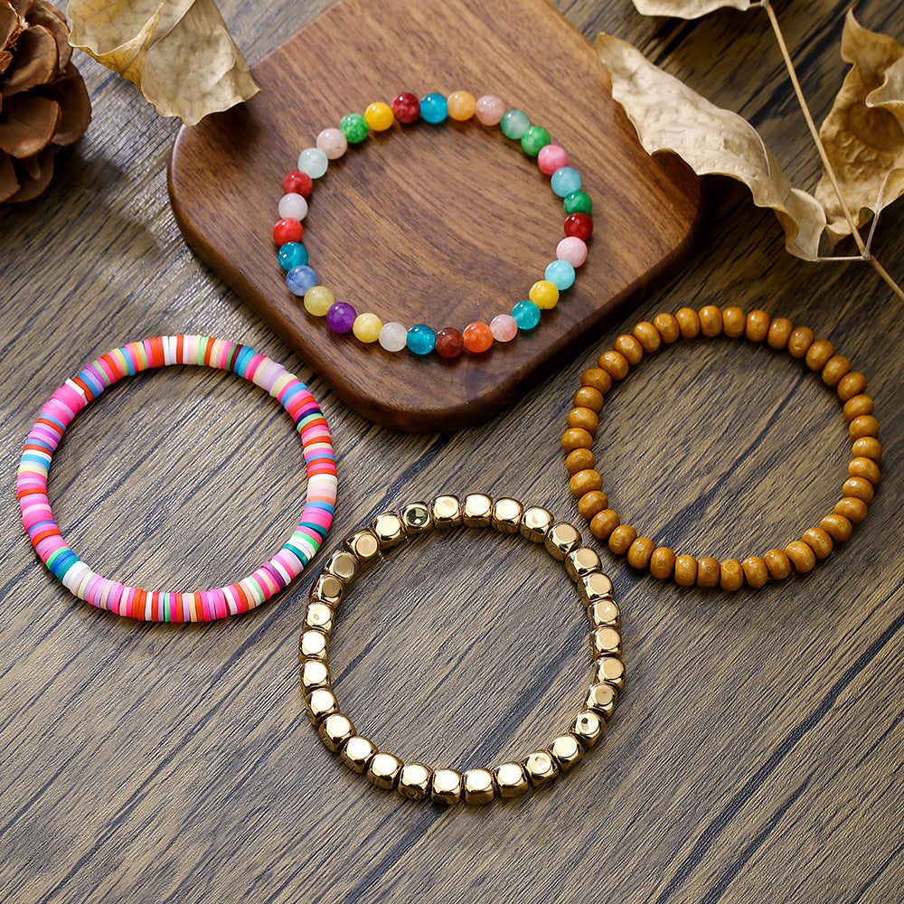 Bohemian Geometric Round Resin Beaded Bracelet Charm Bar for Women Unisex