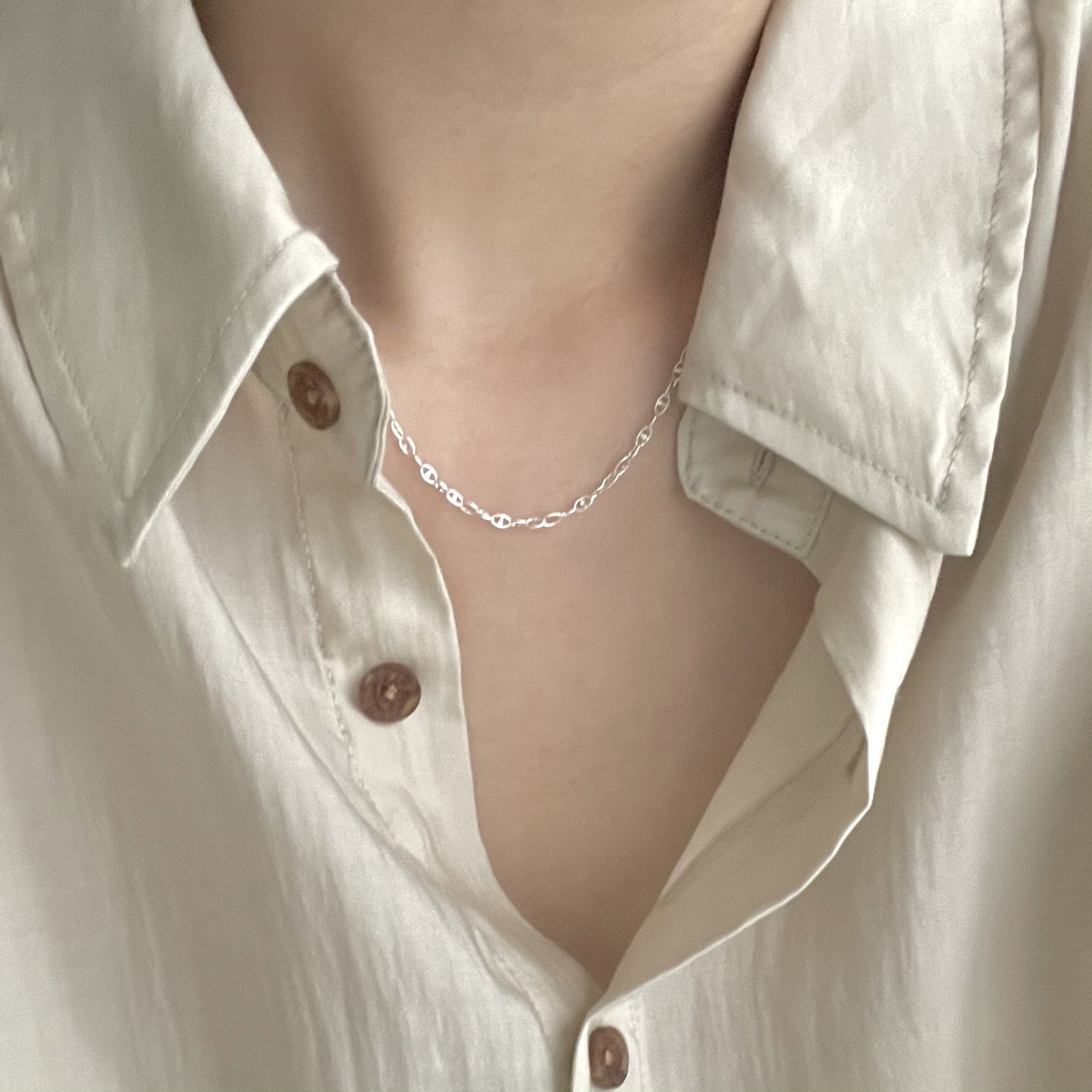 Minimalist Sweet 925 Sterling Silver Geometric Polished Necklace Snake Chain for Women
