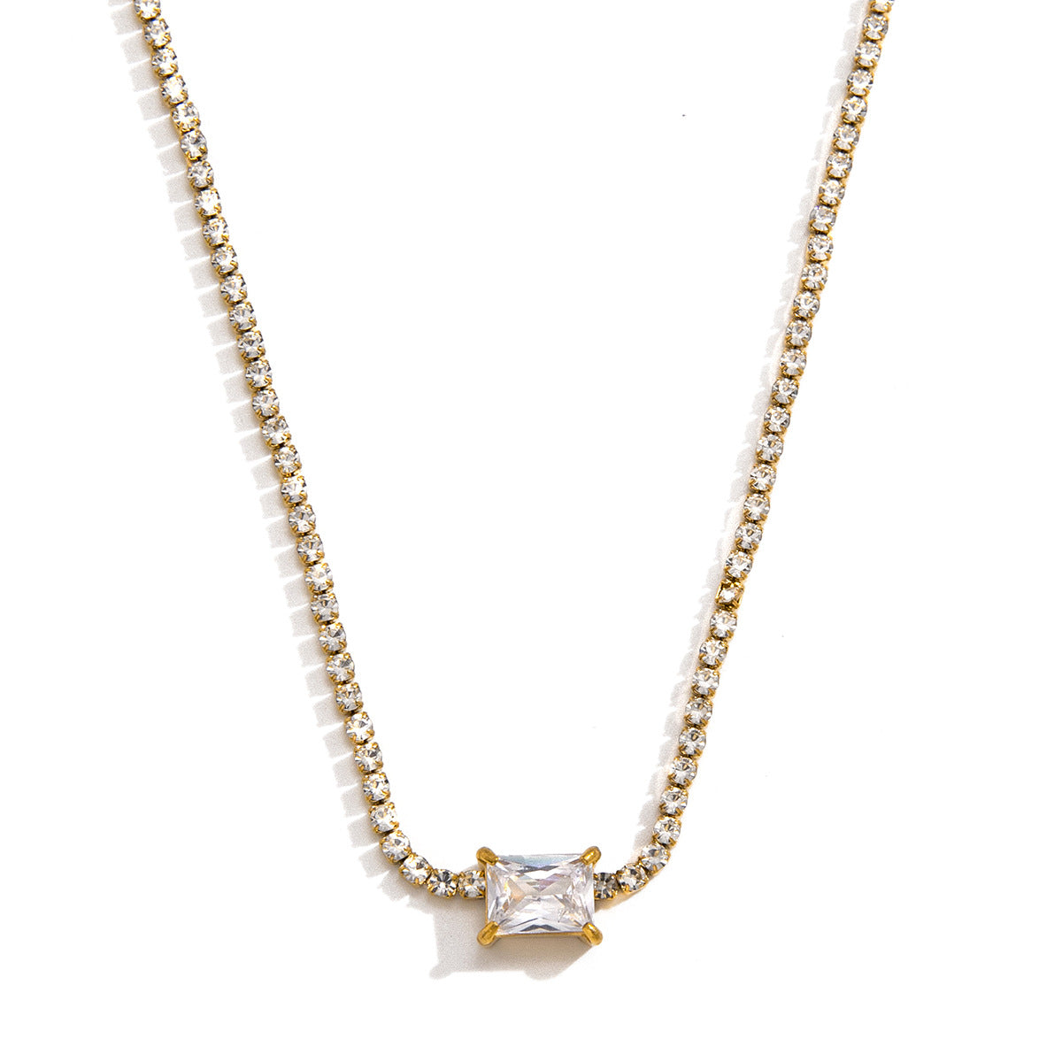 Elegant Minimalist Geometric Cross Stainless Steel PVD Necklace with Cubic Zirconia for Women