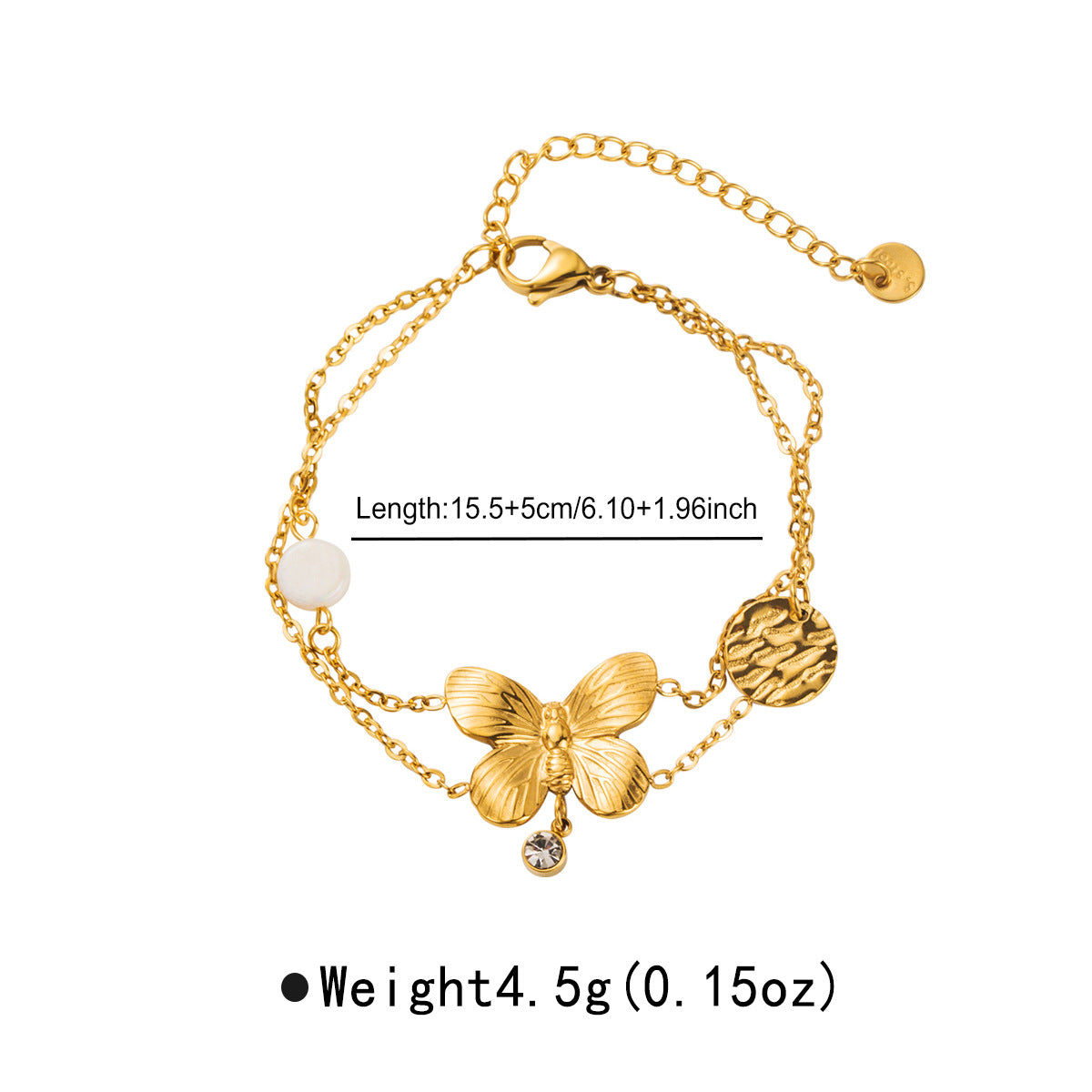 Elegante bracciale da donna con ciondolo a farfalla in stile vintage francese, realizzato in acciaio inossidabile con inserti in conchiglia naturale