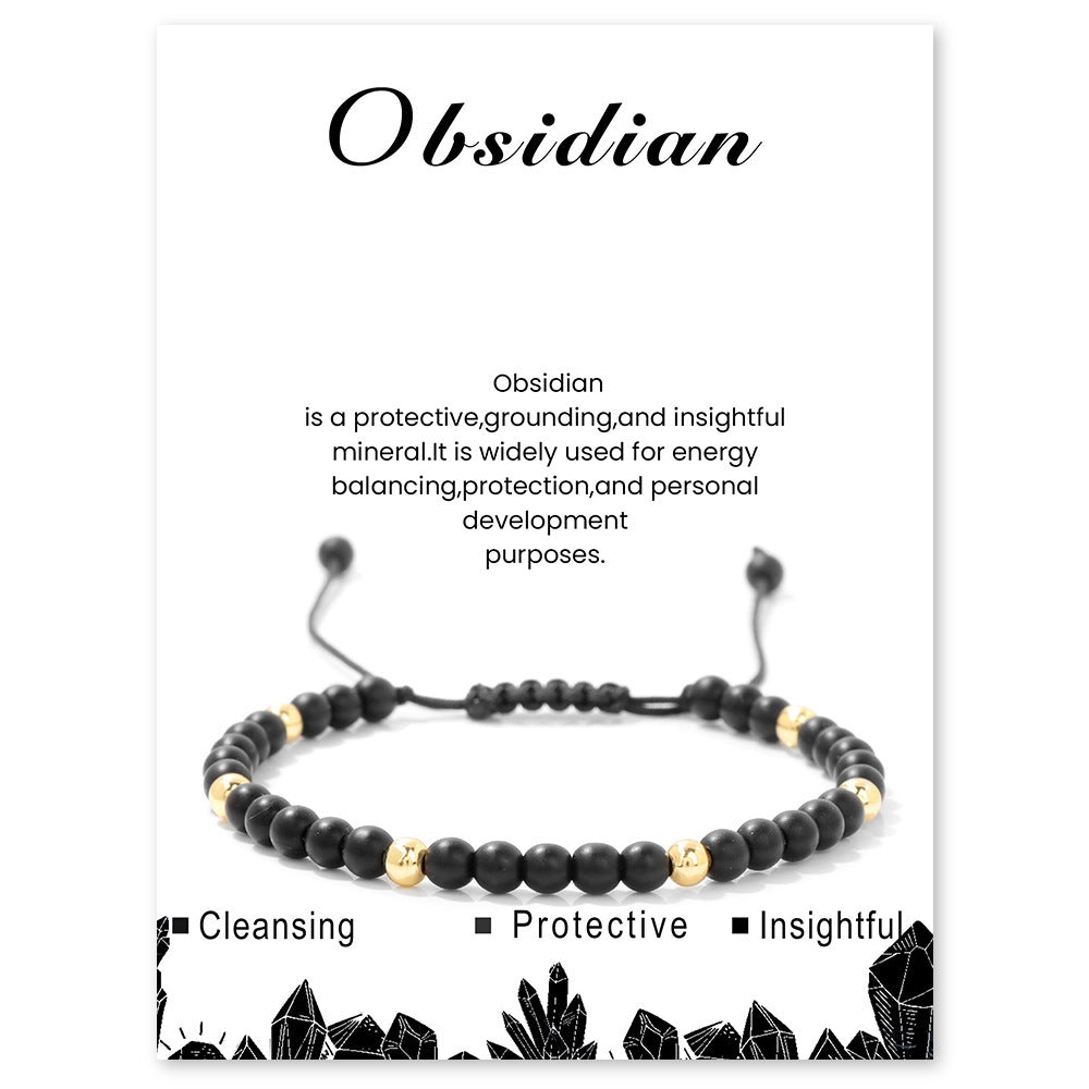 Minimalist Sweet Geometric Stone Beaded Bracelet Handmade Adjustable 4mm
