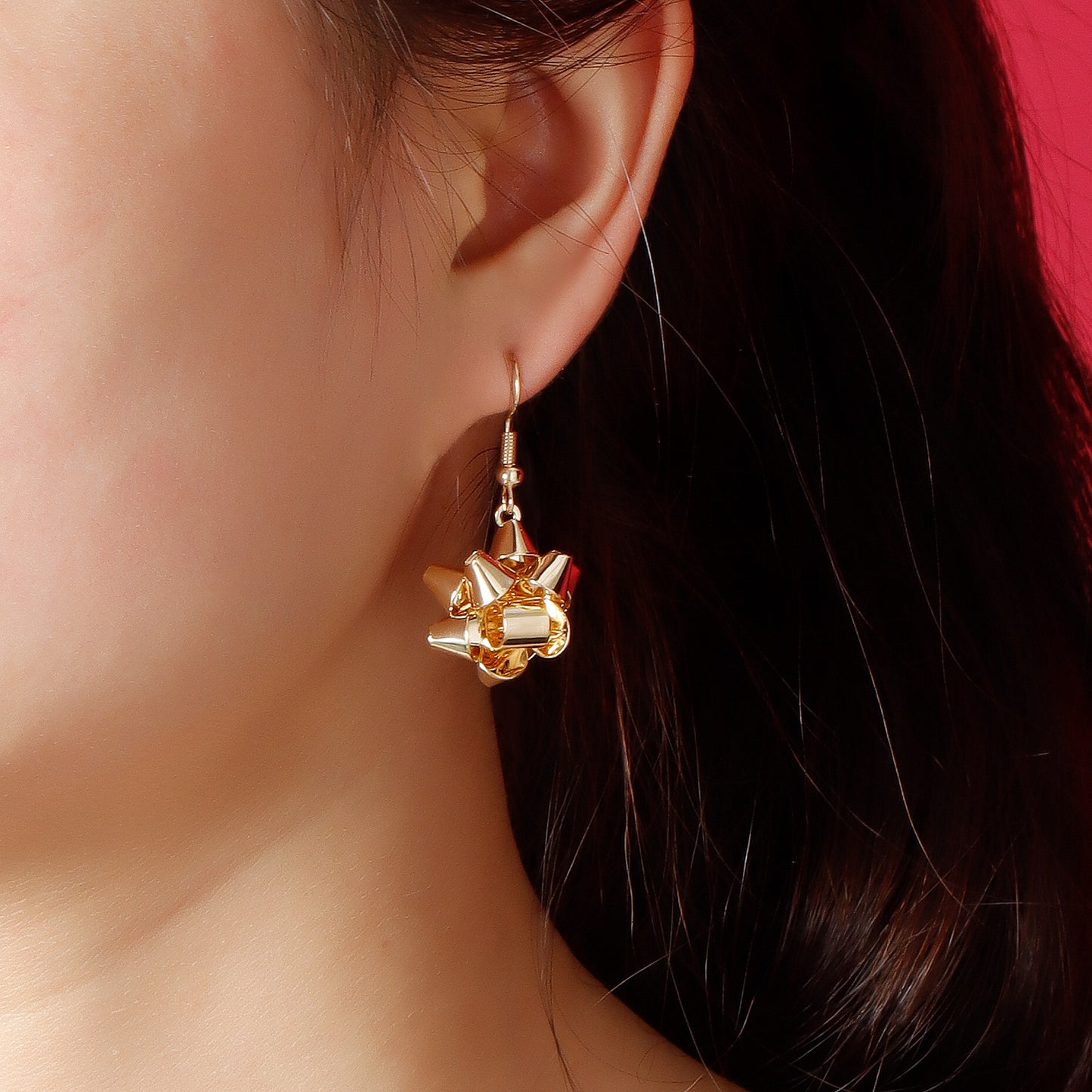 Vintage Bow and Geometric Star Earrings for Women with Zinc Alloy Base and Plated Finish for Christmas Winter Holiday