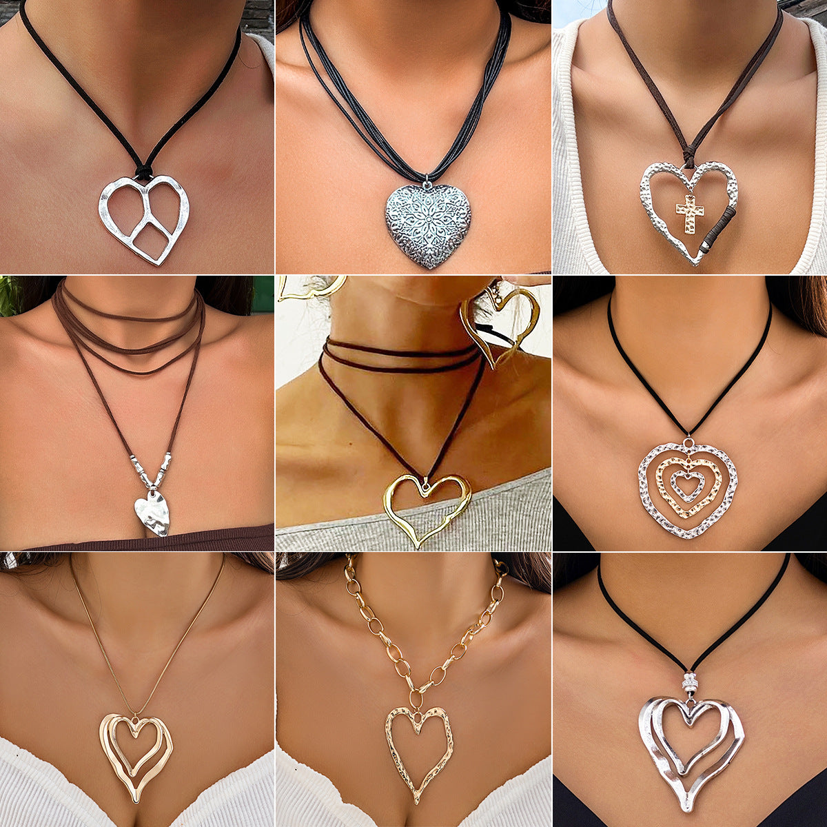 Sweet and Edgy Heart-Shaped Alloy Necklace with Plated Finish Adjustable Velvet Wax Cord