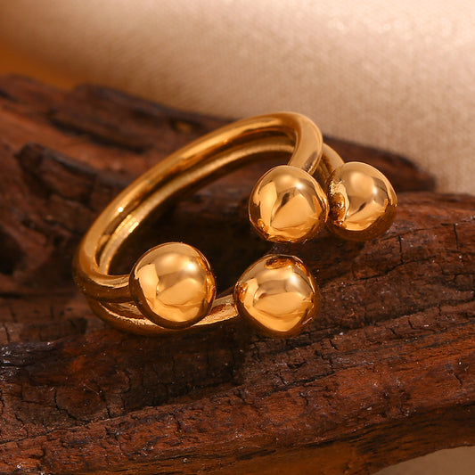 Fashionable Minimalist Geometric Open-End Ring in Stainless Steel with 18K Gold Plating for Women
