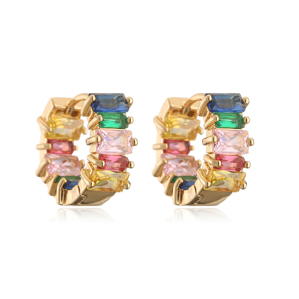 Minimalist Geometric Copper Hoop Earrings with Micro-Paved Zirconia for Women