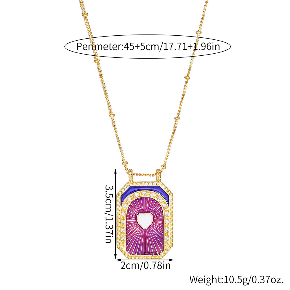 Geometric Gold Plated Brass Drip Oil Cubic Zirconia Inlay Tarot Necklace with Cable Chain