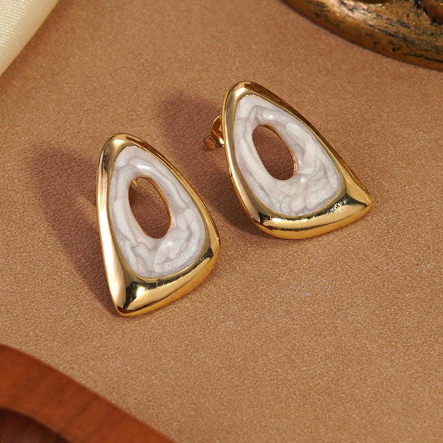 Luxury Casual Irregular Triangle Drip Oil Stainless Steel Earrings for Women