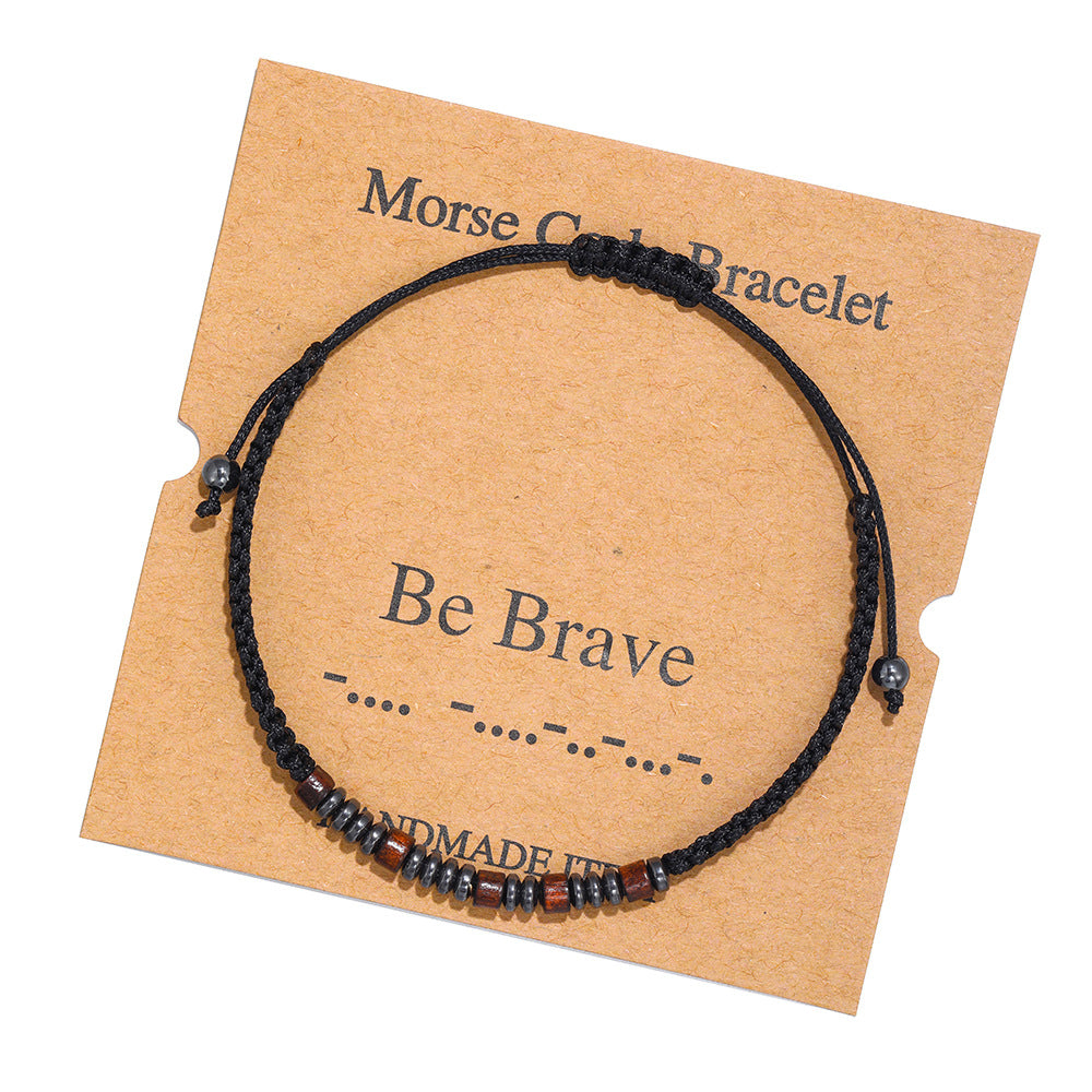 Morse Code Letter Number Wood Bracelet for Unisex