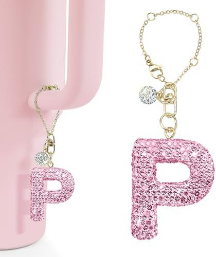 Rhinestone Inlaid Letter Resin Charm Bar Keychain Accessory
