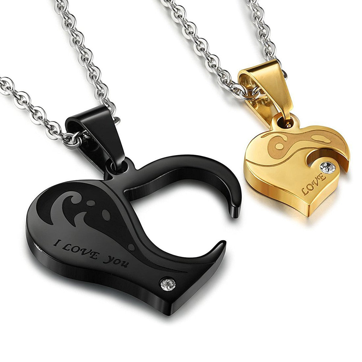Minimalist Heart-Shaped Puzzle Pendant Necklace for Couples in Stainless Steel with Plated Titanium Steel Accent