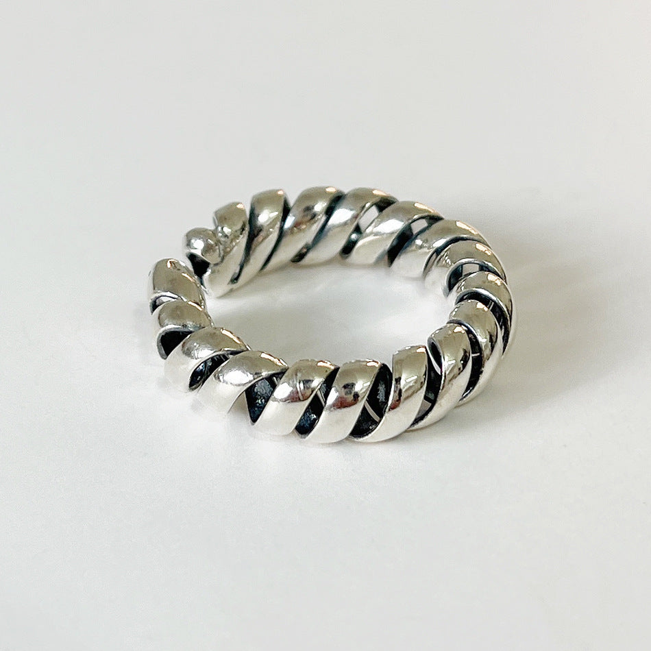 Anello da donna minimalista vintage attorcigliato geometrico tondo fatto a mano in argento sterling 925