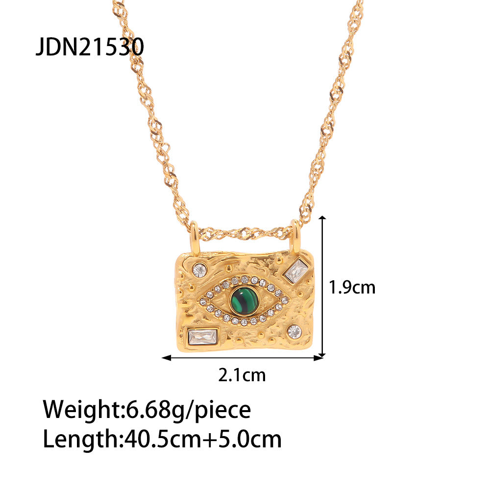 Anello da donna Ins Style con Occhio Turco geometrico quadrato francese in acciaio inossidabile placcato oro 18 carati con zircone e malachite