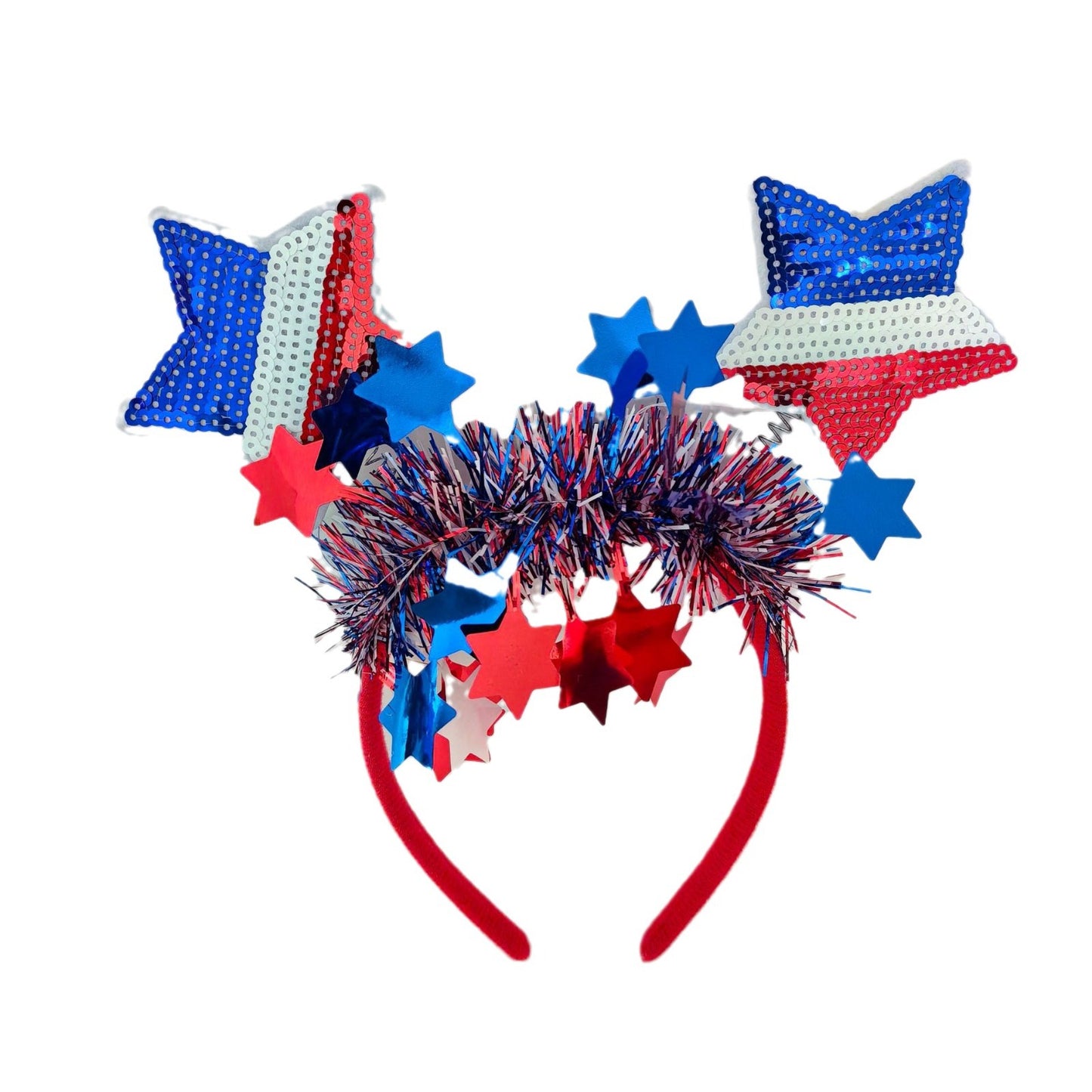 Cerchietto con paillettes a stella rosse, bianche e blu per la decorazione della festa dell'Independence Day