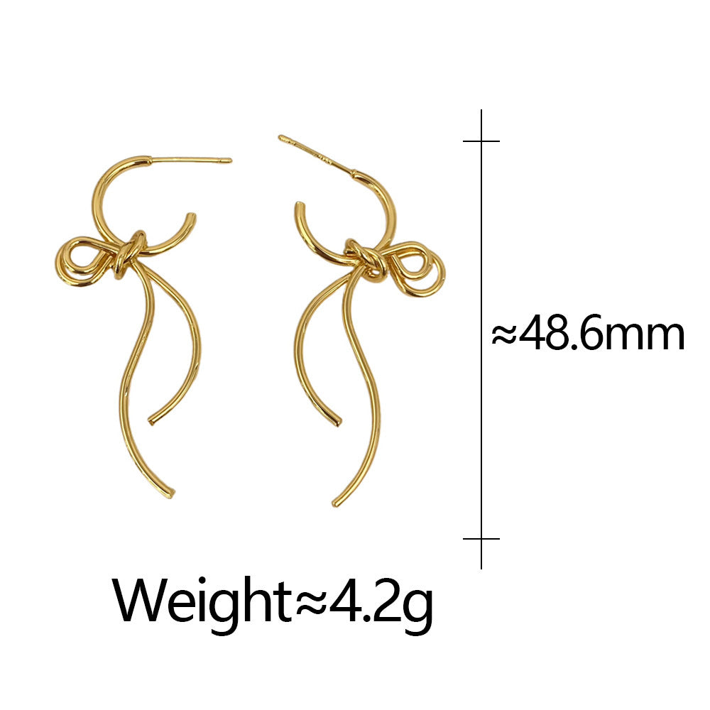 Geometric Bow Knot Gold Plated Brass Earrings for Women