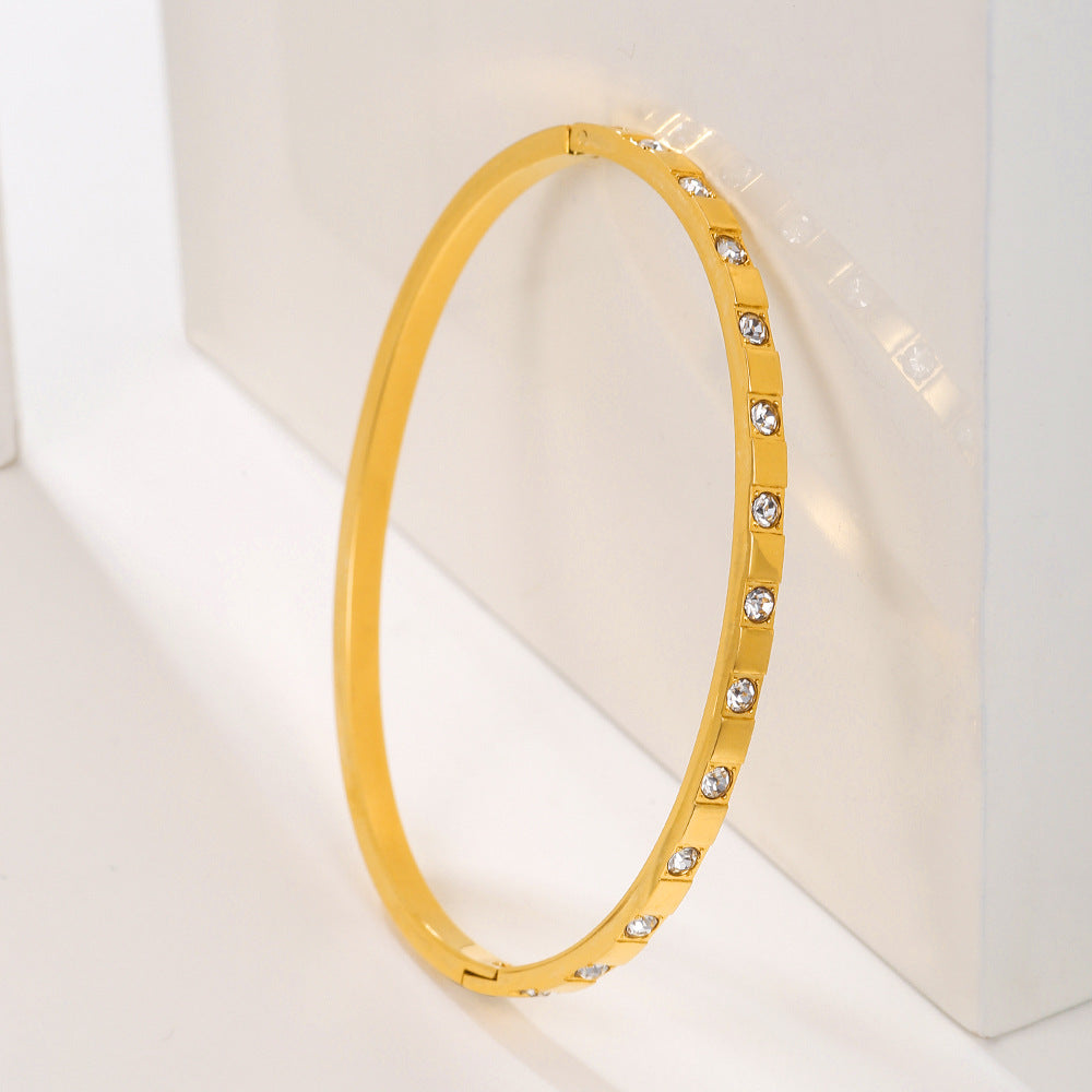 Vintage Geometric Round Cubic Zirconia Inlaid Titanium Steel Bangle for Women and Men