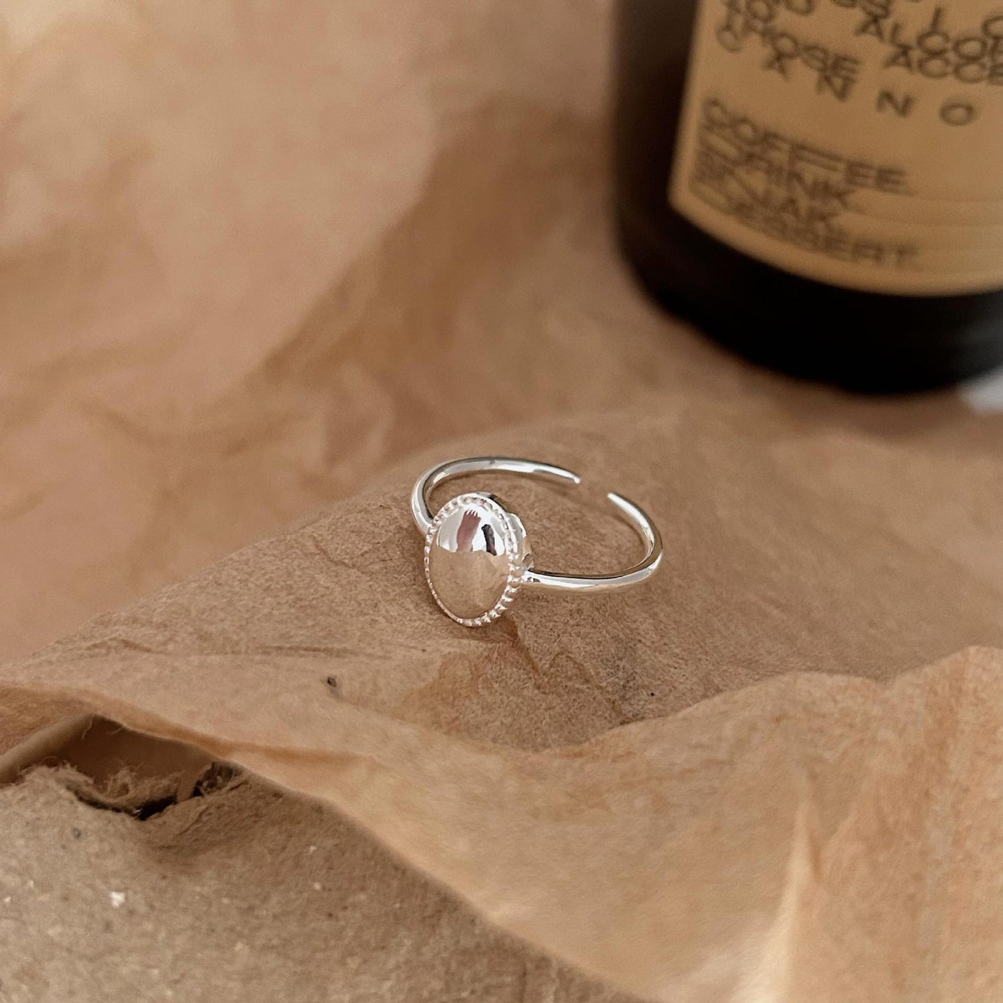 Anello geometrico a cuore ovale placcato in argento sterling 925, minimalista e grazioso, da donna