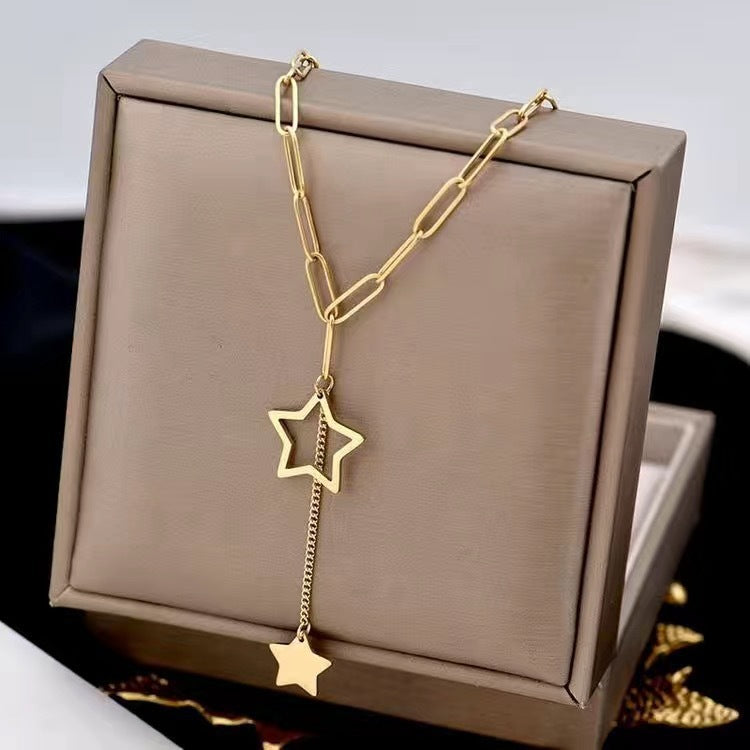 Minimalist Star-Shaped Stainless Steel Plated Snake Chain Necklace for Women