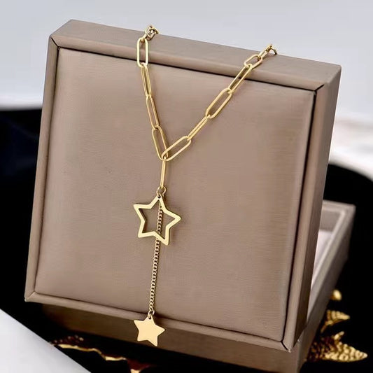 Collana a Catena Snake Placcata in Acciaio Inossidabile a Forma di Stella Minimalista da Donna