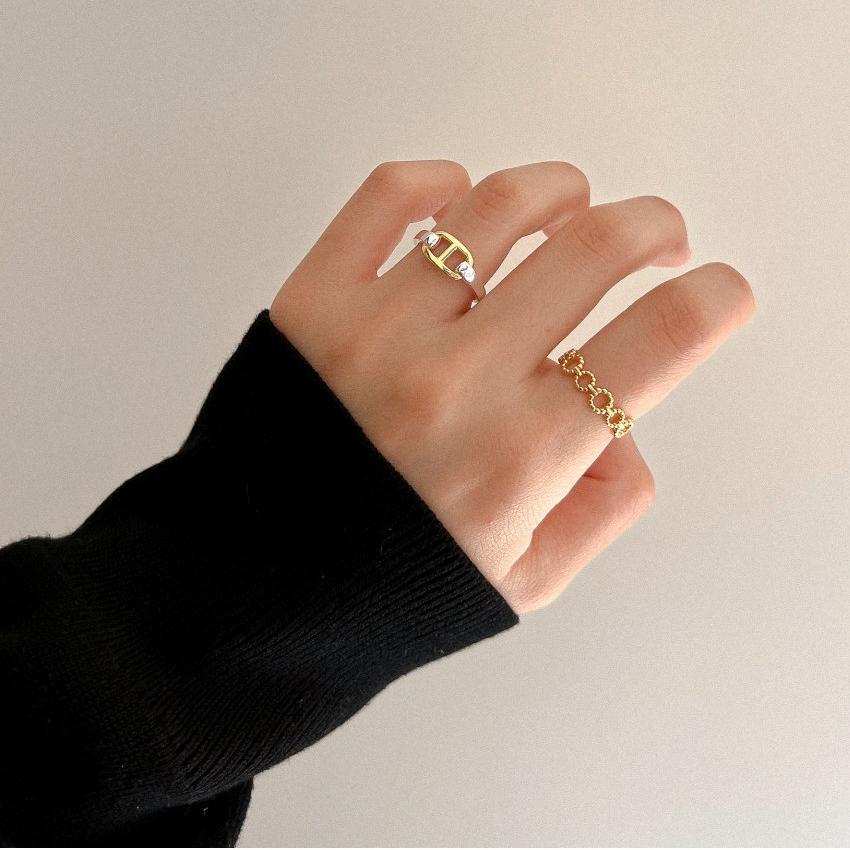 Dulce anillo de cuerda redondo geométrico de plata de ley 925 para mujer