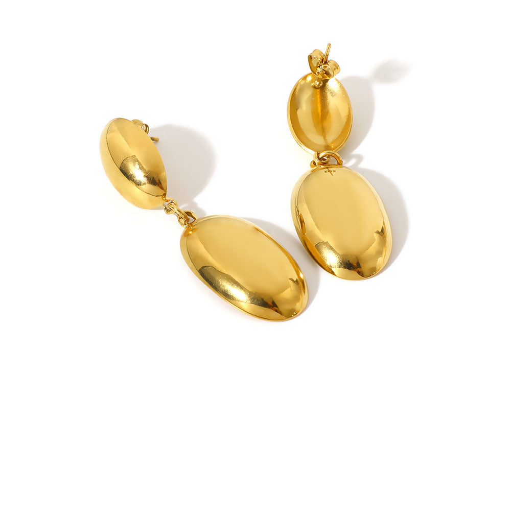 Minimalist Geometric Stainless Steel Gold-Plated Oval Earrings for Women with Smooth Polished Finish