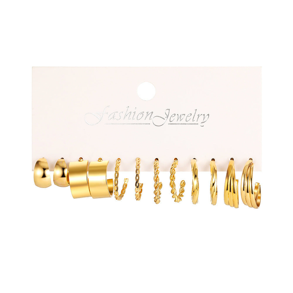 Fashion Geometric Round Gold Plated Zinc Alloy C-Shape Hoop Earrings with 925 Sterling Silver Posts