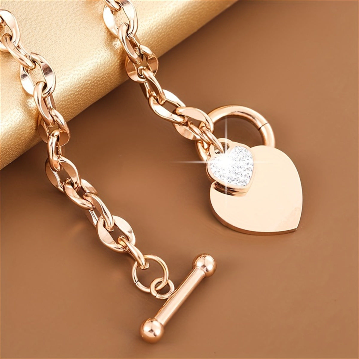 Minimalist Heart-Shaped Titanium Steel Bracelet for Women with Plated Finish and OT Clasp