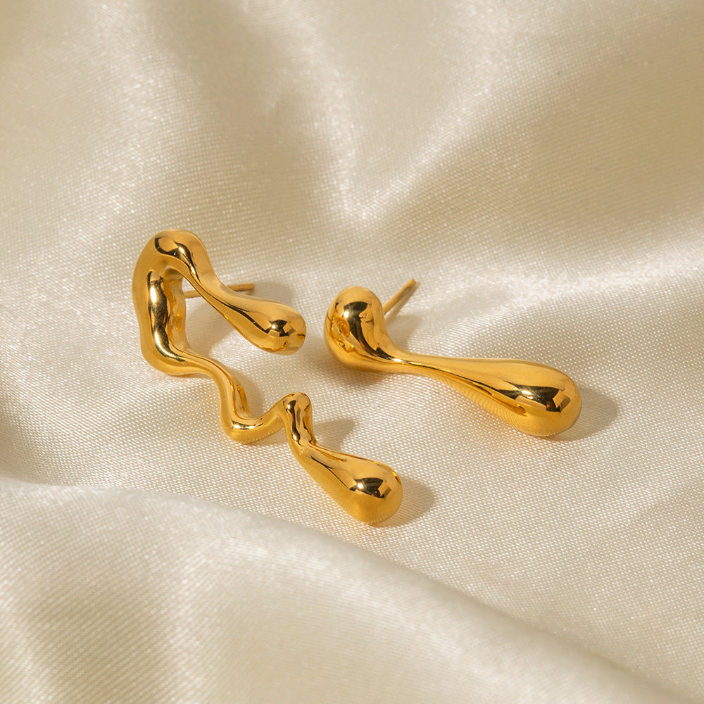 Ins Fashion Geometric Irregular Water Drop Shape 18K Gold Plated Stainless Steel Stud Earrings for Women