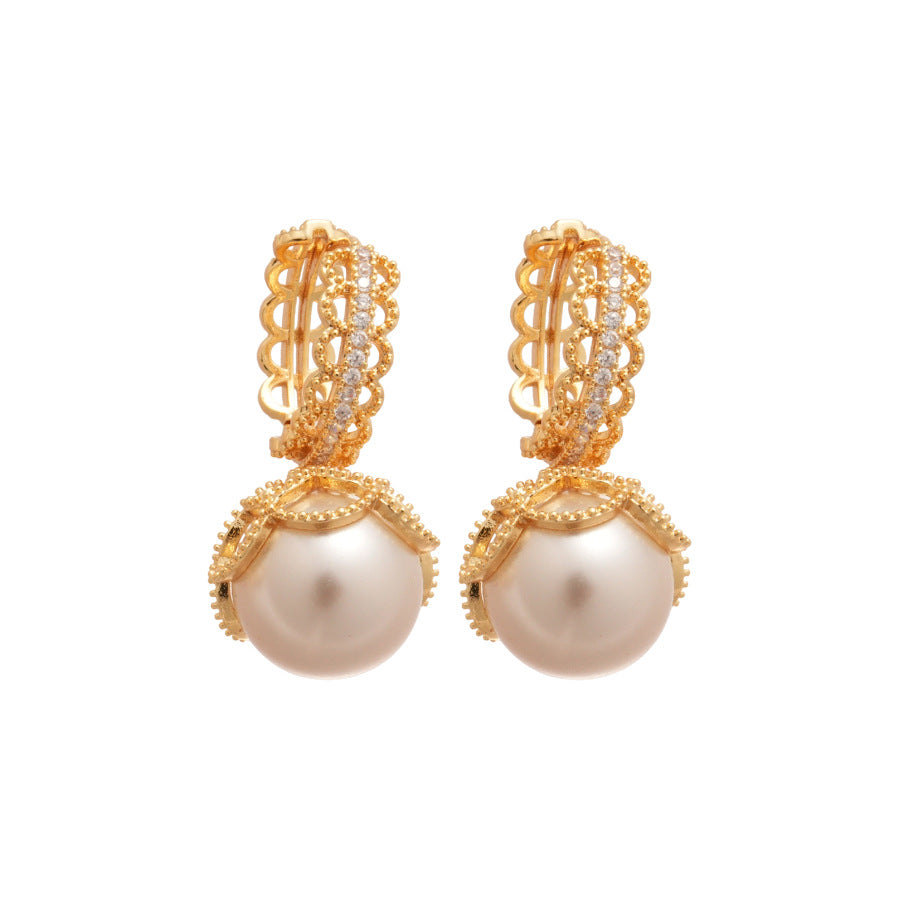 Eleganti orecchini a perno in stile vintage francese con intarsio in zircone e design geometrico da donna