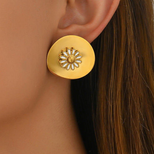 Minimalist Floral Daisy Earrings for Women with Enamel Finish Copper Base and Stainless Steel Posts