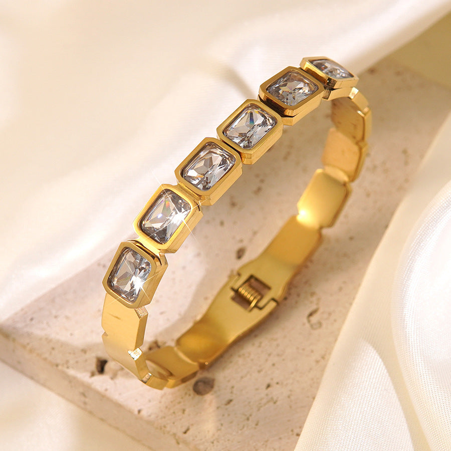 Vintage 18K Gold Plated Stainless Steel Geometric Cubic Zirconia Bracelet