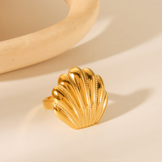 Anello da donna in acciaio al titanio placcato oro 18 carati con motivo smerlato geometrico stile INS, gioielli di lusso per le mani