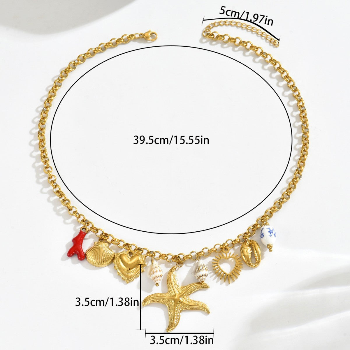 Collar con colgante geométrico de estrella de mar y concha en aleación con acabado chapado para mujer