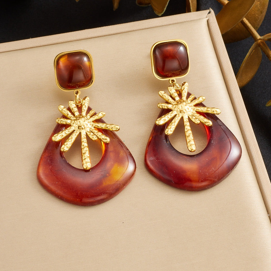 Vintage Geometric Bow Resin Plated Stainless Steel Earrings