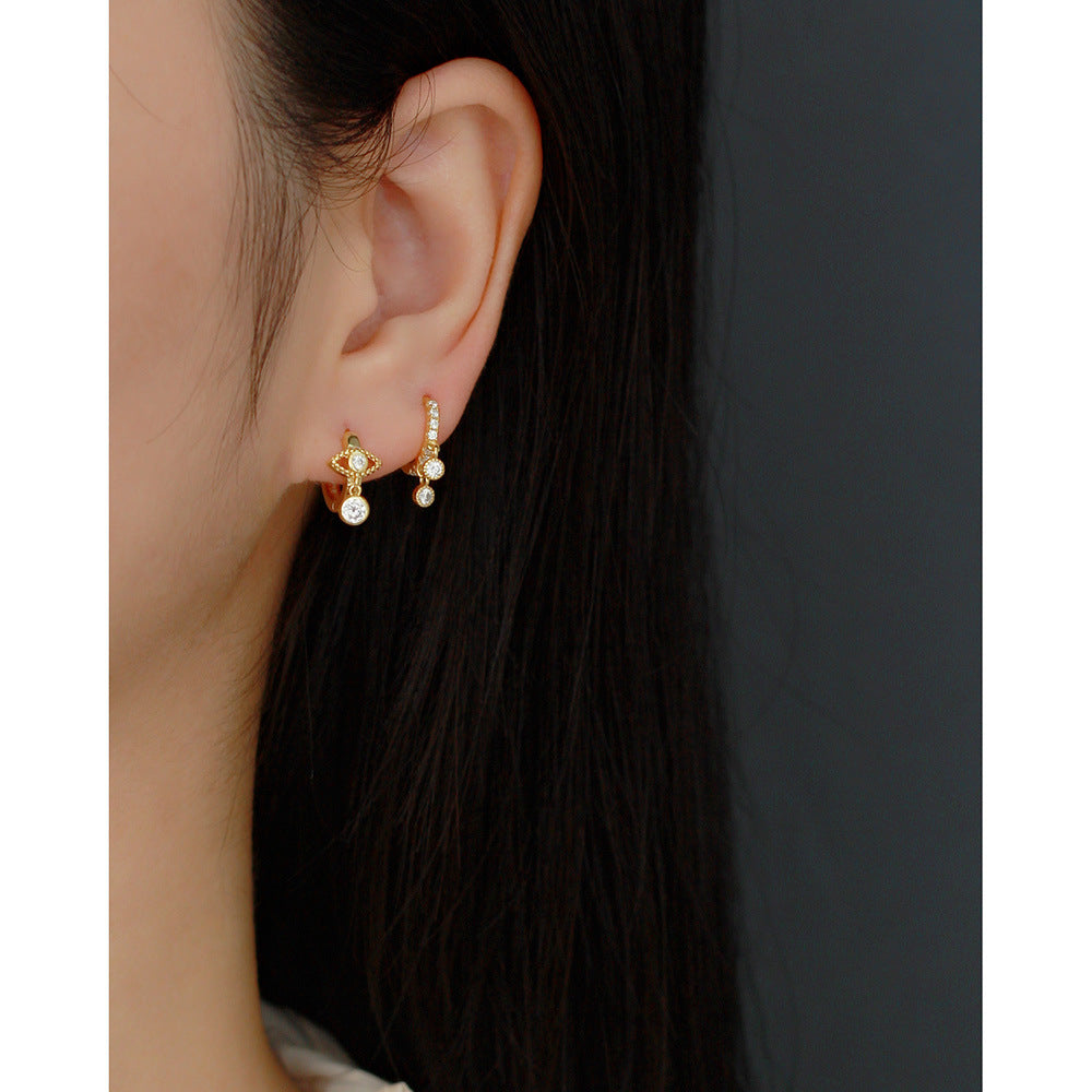 Orecchini a cerchio a goccia minimalisti in argento sterling 925 con intarsi di strass e design geometrico
